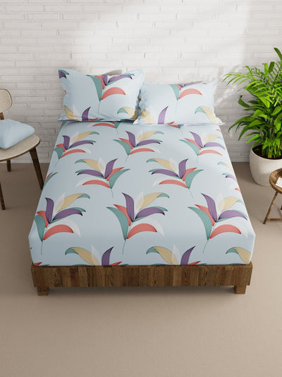 Extra Smooth Micro Double Bedsheet With 2 Pillow Covers <small> (floral-aqua)</small>
