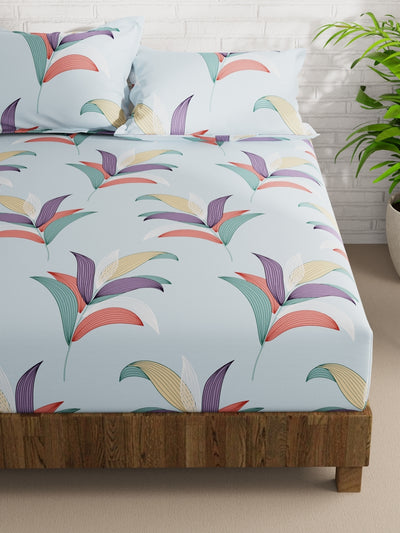 Extra Smooth Micro Double Bedsheet With 2 Pillow Covers <small> (floral-aqua)</small>