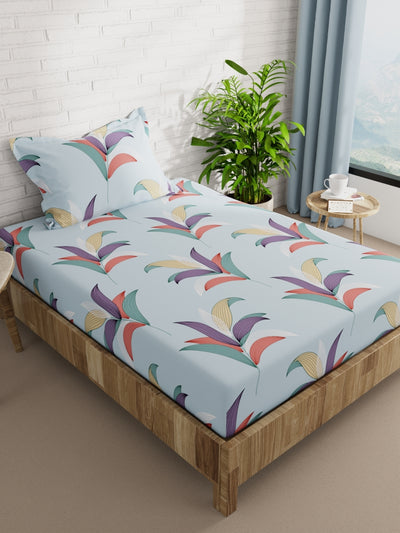 Extra Smooth Micro Single Bedsheet With 1 Pillow Cover <small> (floral-aqua)</small>
