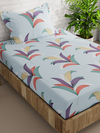 Extra Smooth Micro Single Bedsheet With 1 Pillow Cover <small> (floral-aqua)</small>