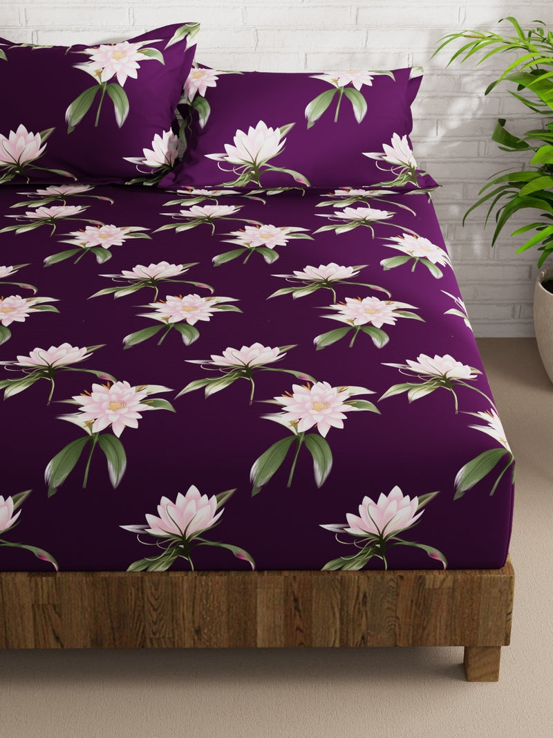 Extra Smooth Micro Double Bedsheet With 2 Pillow Covers <small> (floral-wine)</small>