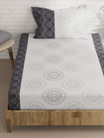 Extra Smooth Micro Single Bedsheet With 1 Pillow Cover <small> (ornamental-silvergrey)</small>