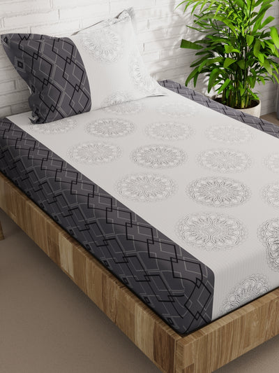 Extra Smooth Micro Single Bedsheet With 1 Pillow Cover <small> (ornamental-silvergrey)</small>