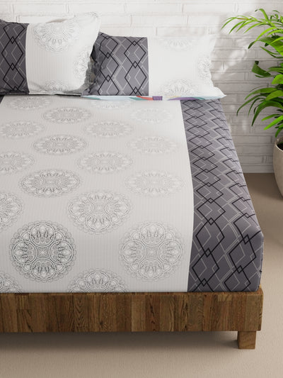 Extra Smooth Micro Double Bedsheet With 2 Pillow Covers <small> (ornamental-silvergrey)</small>