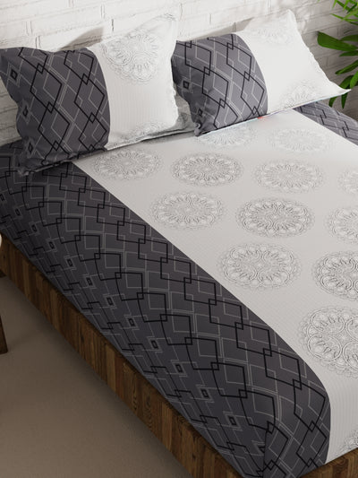 Extra Smooth Micro Double Bedsheet With 2 Pillow Covers <small> (ornamental-silvergrey)</small>