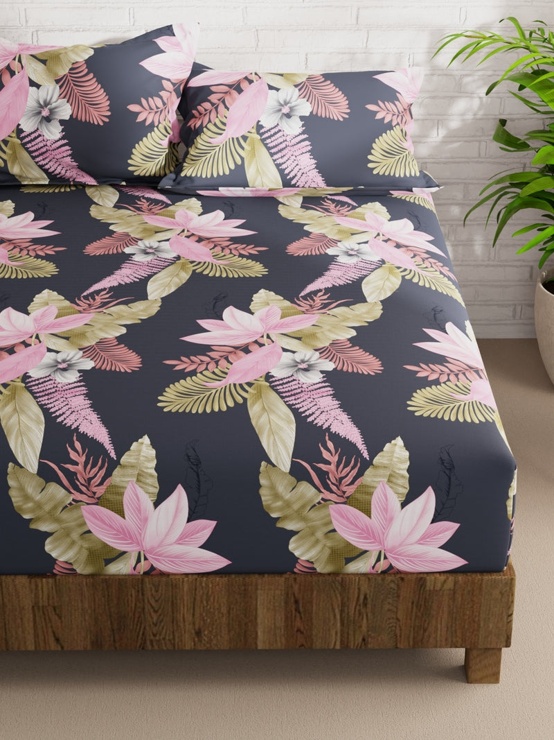 Extra Smooth Micro Double Bedsheet With 2 Pillow Covers <small> (floral-dk.grey)</small>