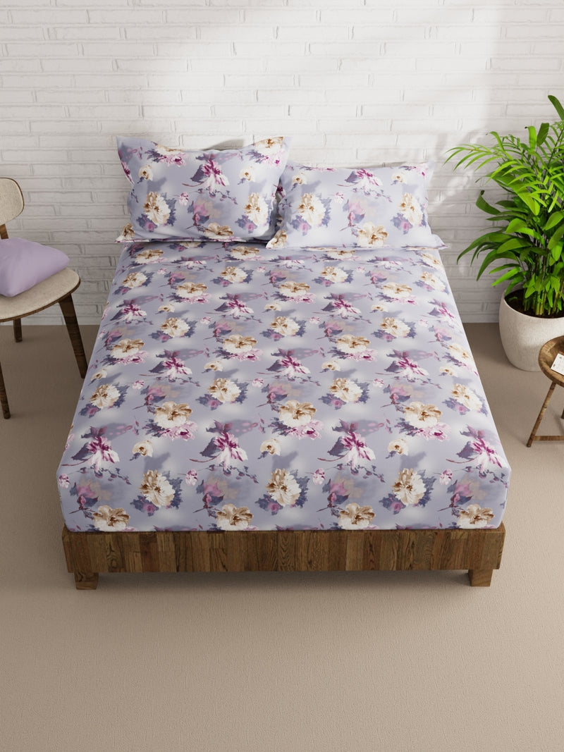 Extra Smooth Micro Double Bedsheet With 2 Pillow Covers <small> (floral-grey/multi)</small>