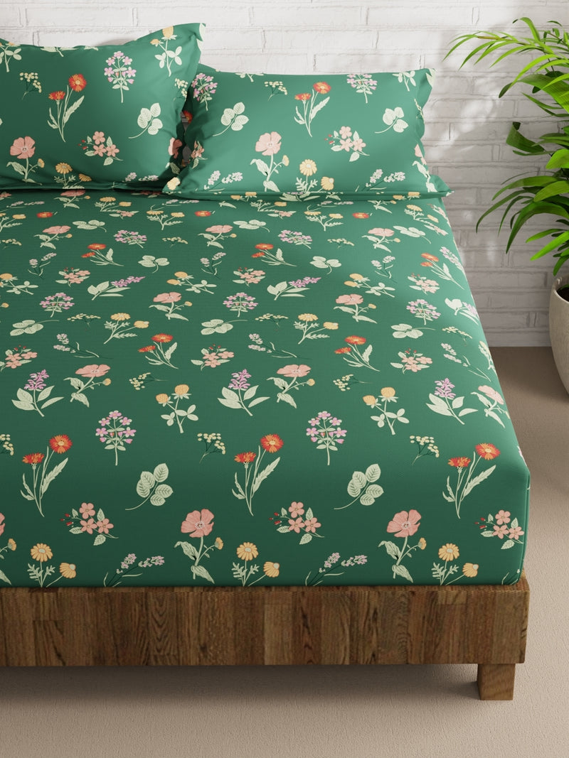 Extra Smooth Micro Double Bedsheet With 2 Pillow Covers <small> (floral-ferngreen)</small>
