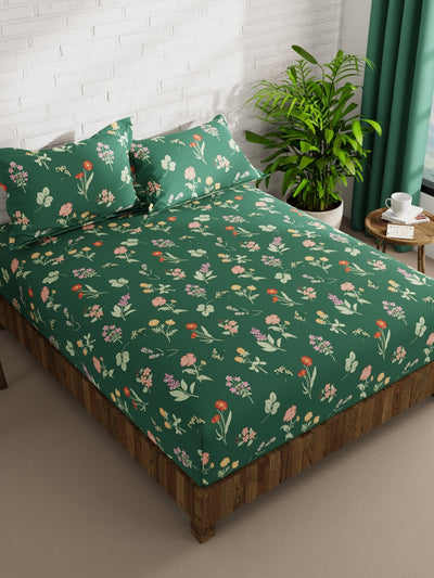 Extra Smooth Micro Double Bedsheet With 2 Pillow Covers <small> (floral-ferngreen)</small>