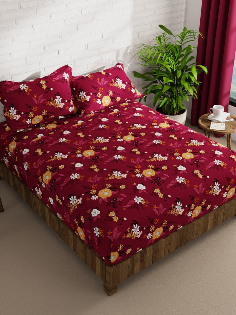 Extra Smooth Micro Double Bedsheet With 2 Pillow Covers <small> (floral-mulberry)</small>