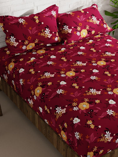 Extra Smooth Micro Double Bedsheet With 2 Pillow Covers <small> (floral-mulberry)</small>
