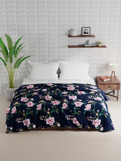 Super Soft Microfiber Double Comforter For All Weather <small> (floral-navyblue)</small>