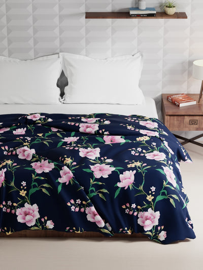 Super Soft Microfiber Double Comforter For All Weather <small> (floral-navyblue)</small>