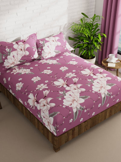 Extra Smooth Micro Double Bedsheet With 2 Pillow Covers <small> (floral-dustypink)</small>