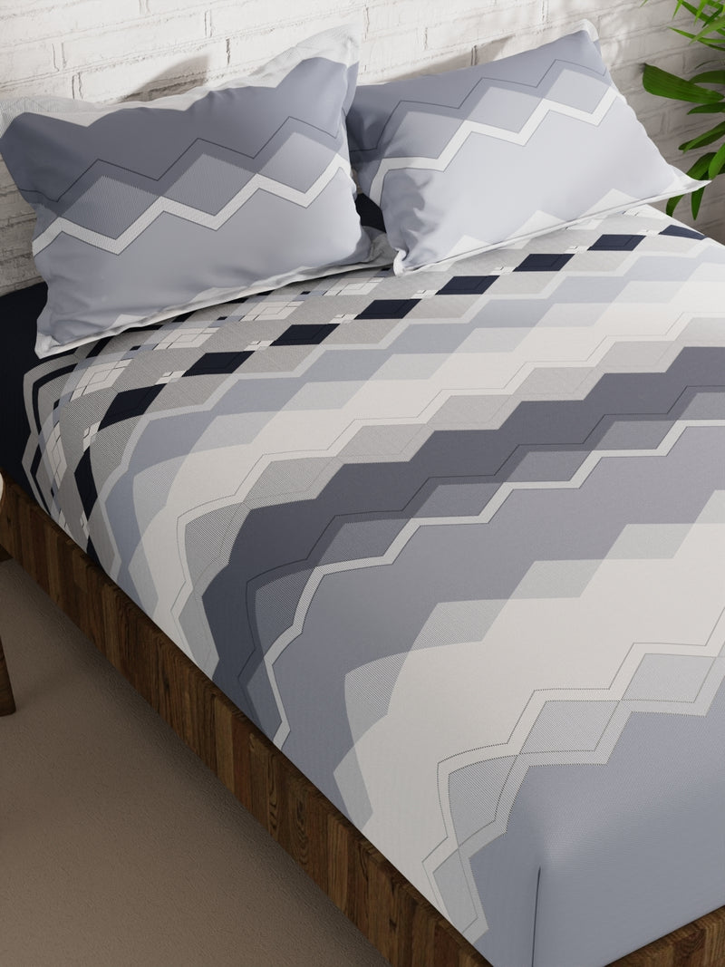 Extra Smooth Micro Double Bedsheet With 2 Pillow Covers <small> (geometric-steelgrey)</small>