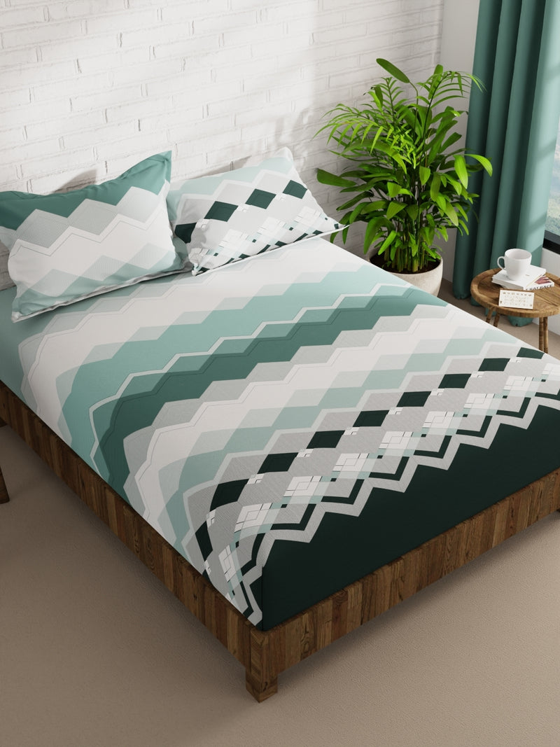 Extra Smooth Micro Double Bedsheet With 2 Pillow Covers <small> (geometric-seagreen)</small>