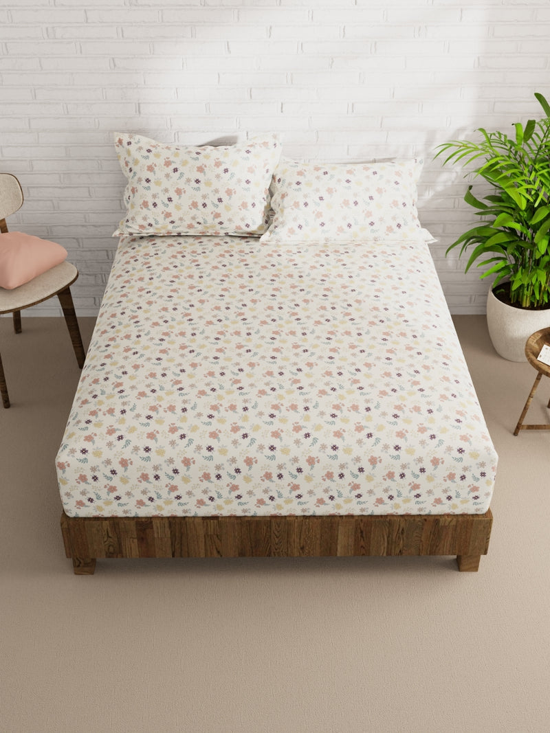 Extra Smooth Micro Double Bedsheet With 2 Pillow Covers <small> (floral-cream/multi)</small>