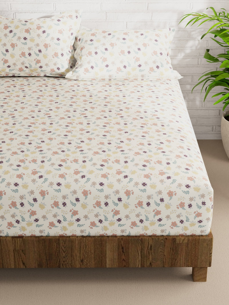 Extra Smooth Micro Double Bedsheet With 2 Pillow Covers <small> (floral-cream/multi)</small>