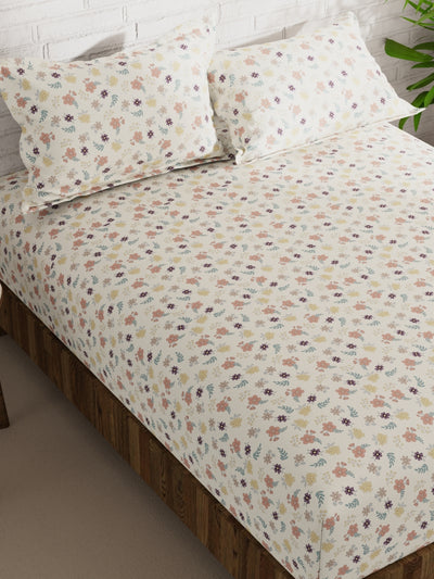 Extra Smooth Micro Double Bedsheet With 2 Pillow Covers <small> (floral-cream/multi)</small>