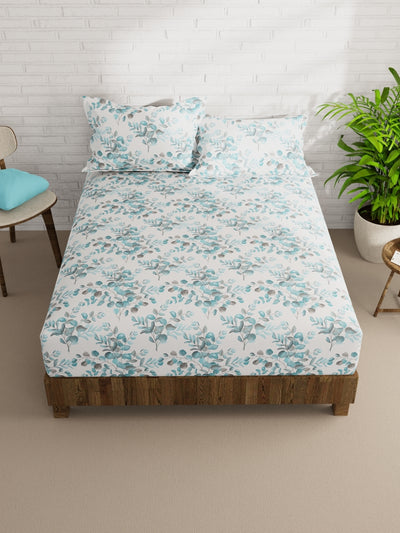 Extra Smooth Micro Double Bedsheet With 2 Pillow Covers <small> (floral-ivory/teal)</small>
