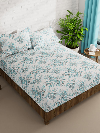Extra Smooth Micro Double Bedsheet With 2 Pillow Covers <small> (floral-ivory/teal)</small>