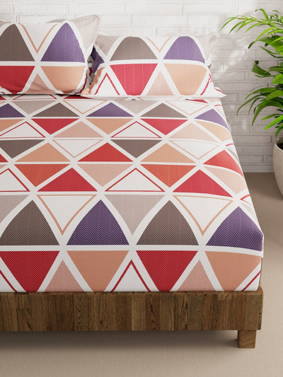 Extra Smooth Micro Double Bedsheet With 2 Pillow Covers <small> (geometric-salmon/multi)</small>