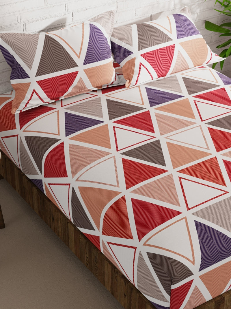 Extra Smooth Micro Double Bedsheet With 2 Pillow Covers <small> (geometric-salmon/multi)</small>