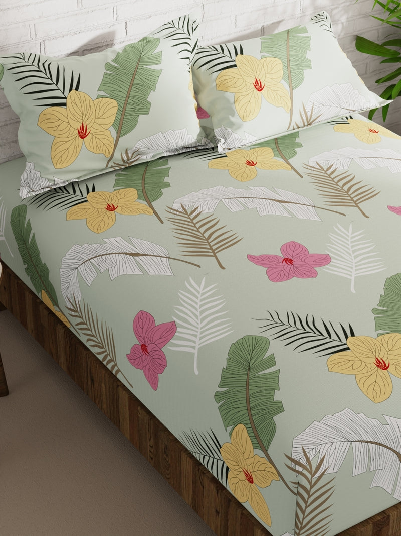Extra Smooth Micro Double Bedsheet With 2 Pillow Covers <small> (floral-palegreen)</small>