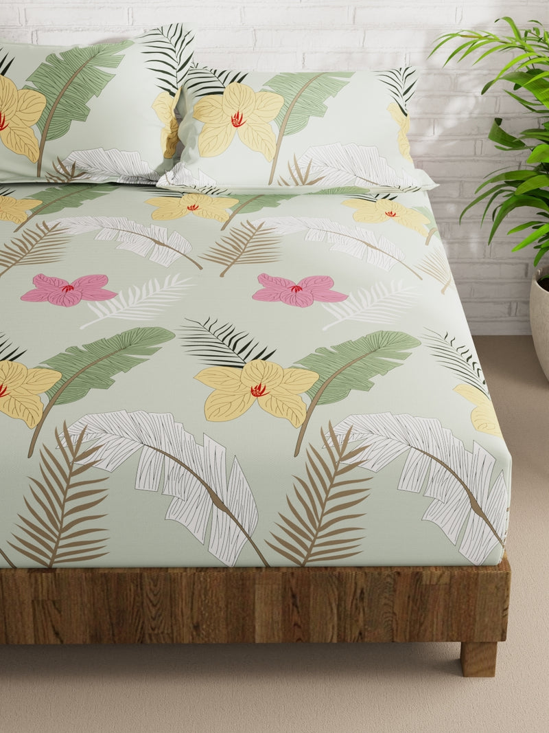 Extra Smooth Micro Double Bedsheet With 2 Pillow Covers <small> (floral-palegreen)</small>
