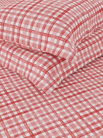 100% Pure Cotton Double Bedsheet With 2 Pillow Covers <small> (checks-red)</small>
