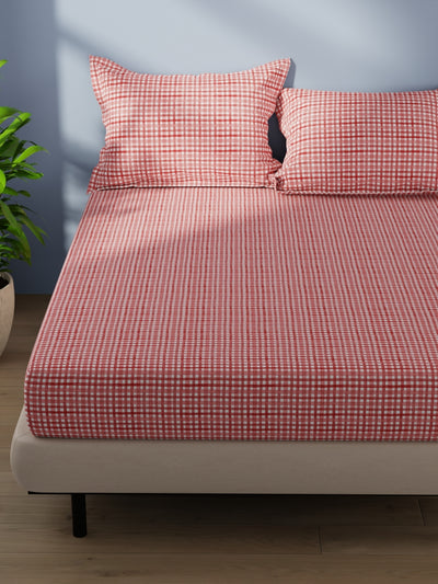 Cotton Double Bedsheet With 2 Pillow Covers <small> (checks-red)</small>