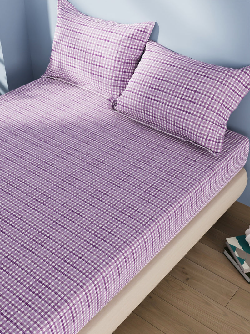 Cotton Double Bedsheet With 2 Pillow Covers <small> (checks-lilac)</small>