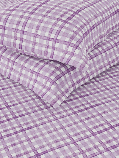 Cotton Double Bedsheet With 2 Pillow Covers <small> (checks-lilac)</small>