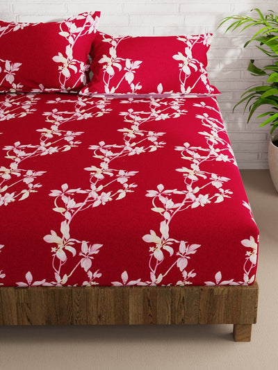 Extra Smooth Micro Double Bedsheet With 2 Pillow Covers <small> (floral-red)</small>