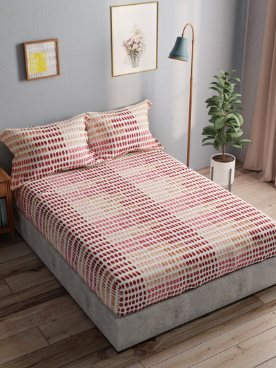 100% Pure Cotton Double Bedsheet With 2 Pillow Covers <small> (dot-beige/brown)</small>