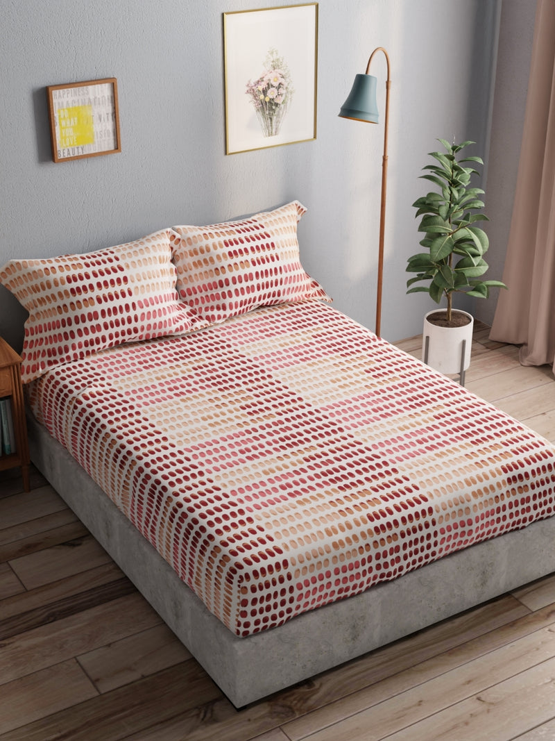 100% Pure Cotton Double Bedsheet With 2 Pillow Covers <small> (dot-beige/brown)</small>