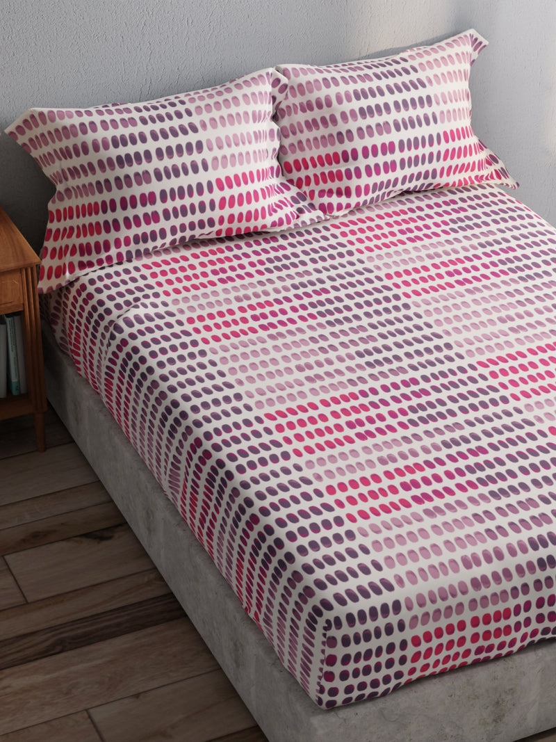 100% Pure Cotton Double Bedsheet With 2 Pillow Covers <small> (dot-grape/fuschia)</small>