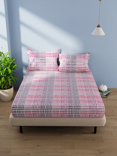 Cotton Double Bedsheet With 2 Pillow Covers <small> (dot-grape/fuschia)</small>