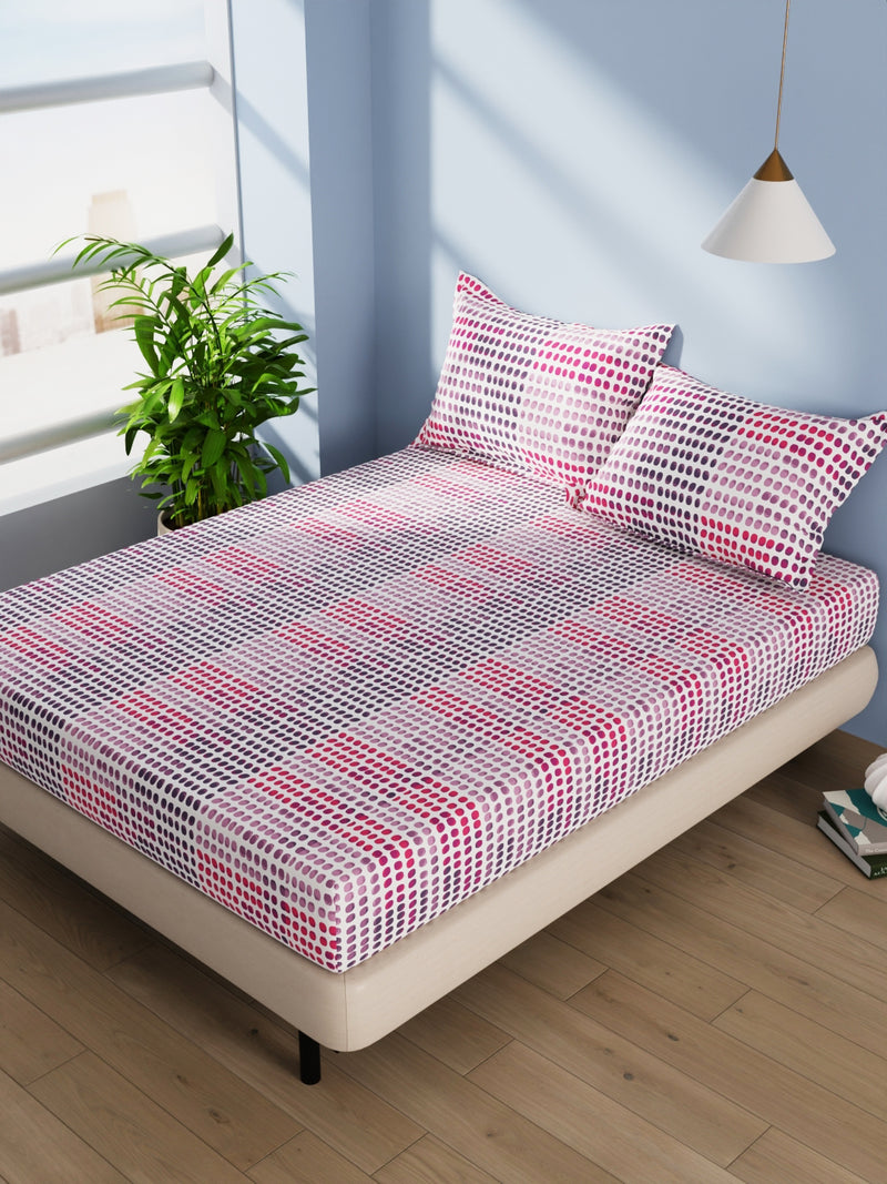 Cotton Double Bedsheet With 2 Pillow Covers <small> (dot-grape/fuschia)</small>