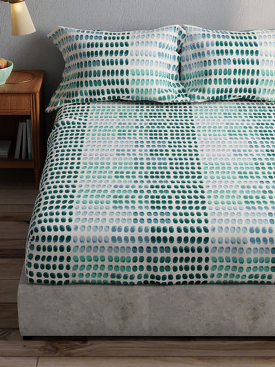 100% Pure Cotton Double Bedsheet With 2 Pillow Covers <small> (dot-teal/green)</small>