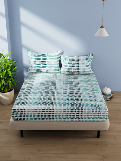 Cotton Double Bedsheet With 2 Pillow Covers <small> (dot-teal/green)</small>