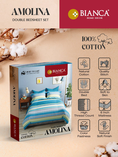 100% Pure Cotton Double Bedsheet With 2 Pillow Covers <small> (ornamental-teal/red)</small>