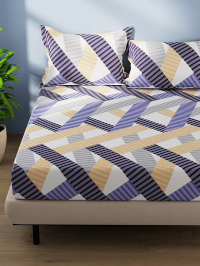 Cotton Double Bedsheet With 2 Pillow Covers <small> (geometric-blue/multi)</small>