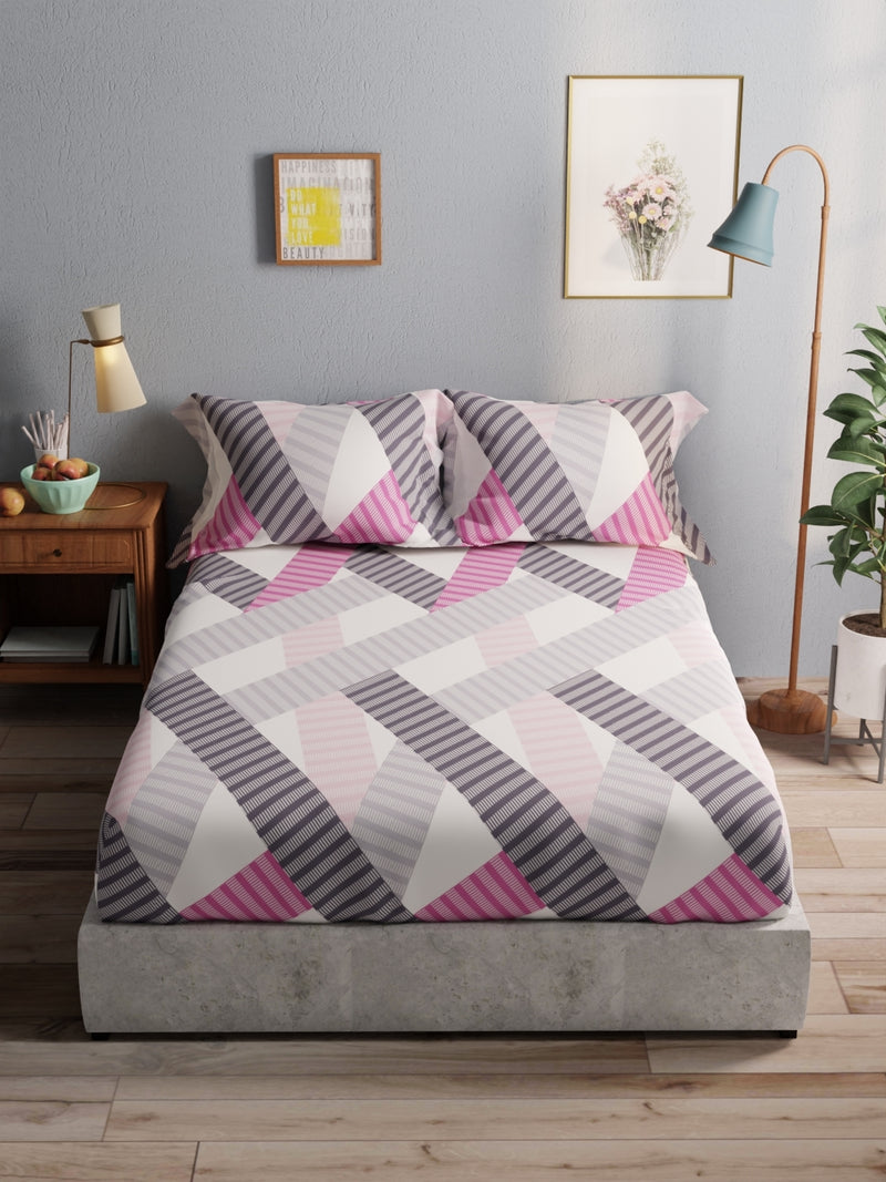 100% Pure Cotton Double Bedsheet With 2 Pillow Covers <small> (geometric-pink/multi)</small>