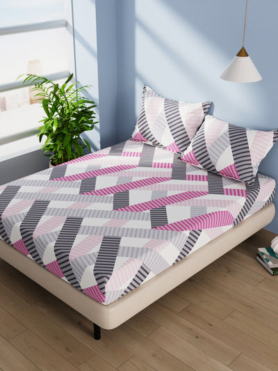 Cotton Double Bedsheet With 2 Pillow Covers <small> (geometric-pink/multi)</small>