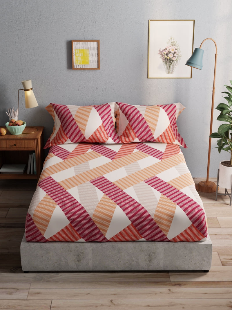 100% Pure Cotton Double Bedsheet With 2 Pillow Covers <small> (geometric-rust/multi)</small>