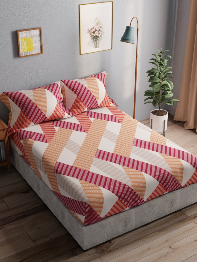 100% Pure Cotton Double Bedsheet With 2 Pillow Covers <small> (geometric-rust/multi)</small>