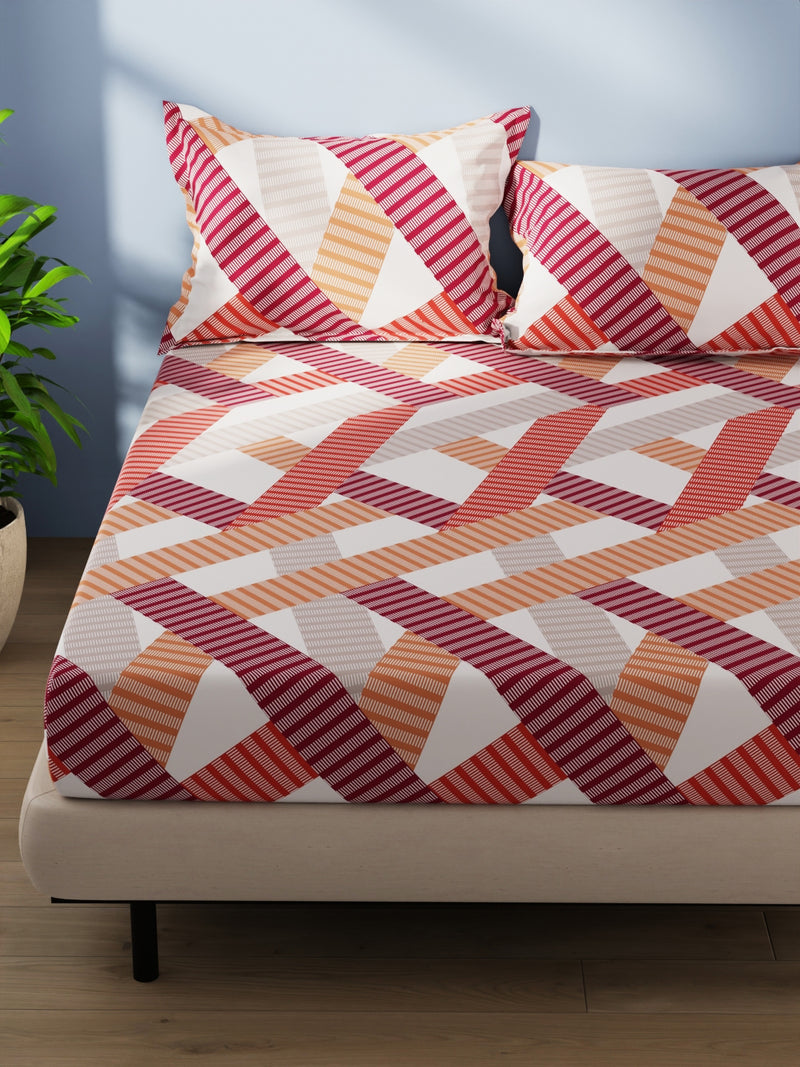 Cotton Double Bedsheet With 2 Pillow Covers <small> (geometric-rust/multi)</small>