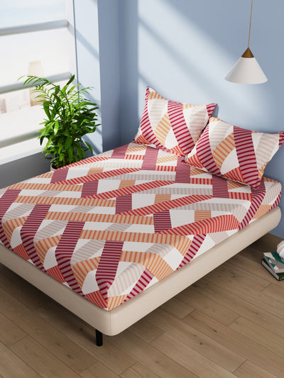 Cotton Double Bedsheet With 2 Pillow Covers <small> (geometric-rust/multi)</small>