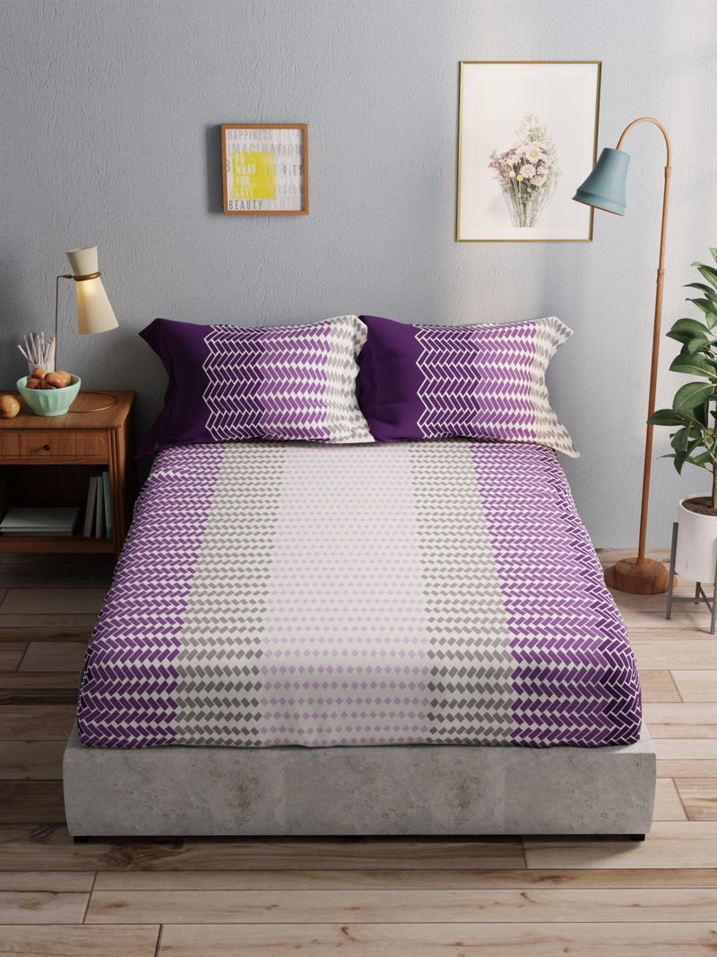 100% Pure Cotton Double Bedsheet With 2 Pillow Covers <small> (geometric-purple/multi)</small>
